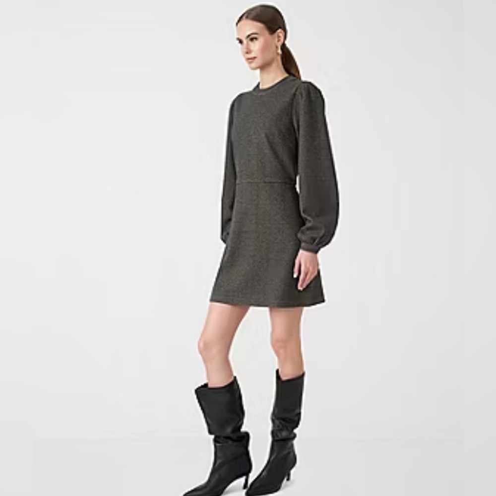 RM Rebecca Minkoff Womens Size M Long Sleeve Midi Shift Dress In Gray Plaid